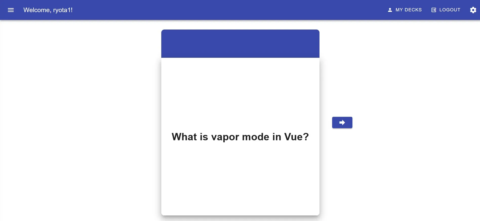 A flashcard with a prompt on it